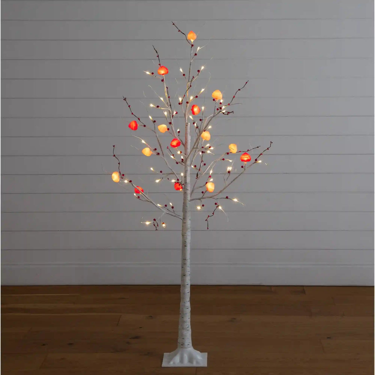 5' Pre-Lit Artificial Valentine's Day Twig Tree with 72 Heart Shaped LED Lights and Red Berries