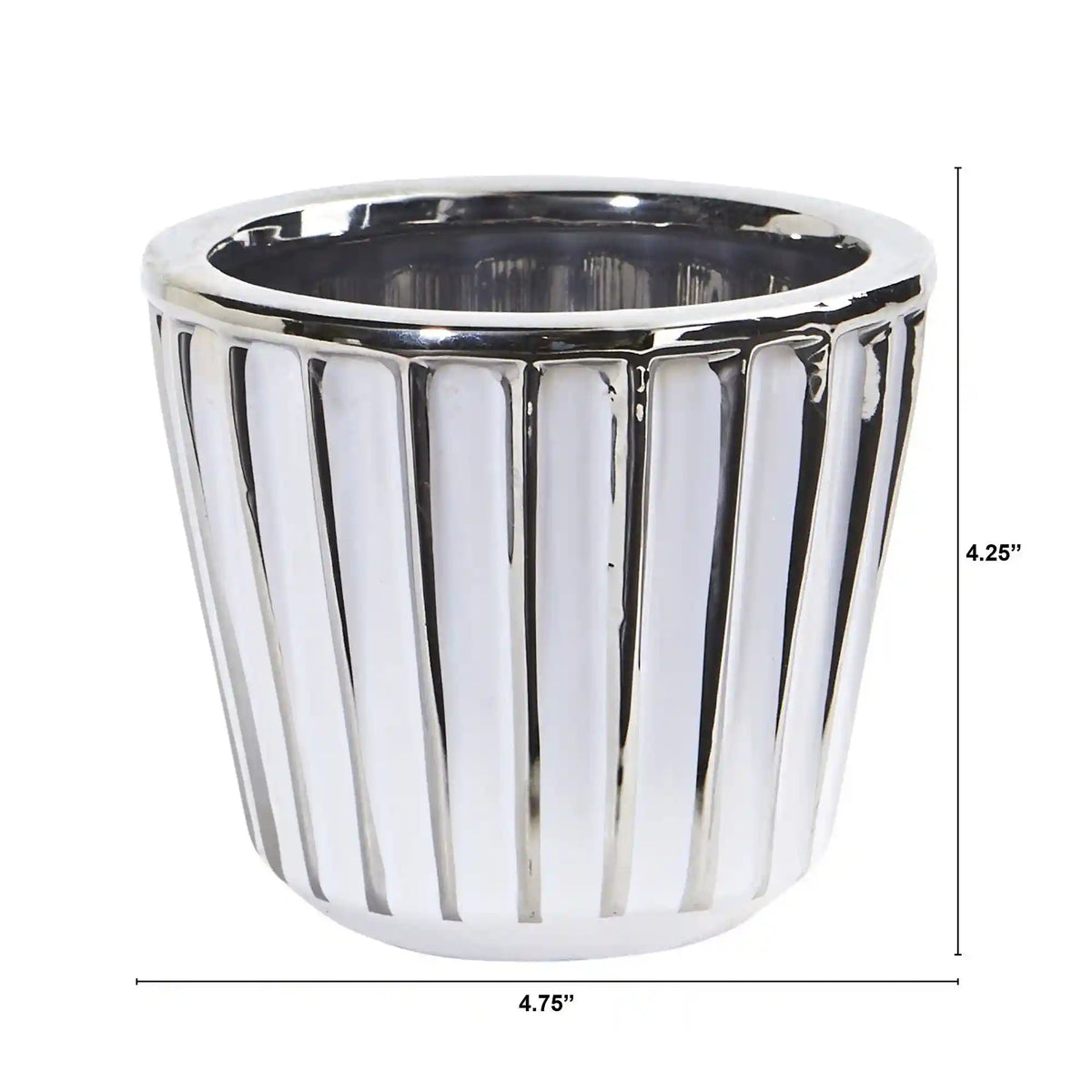 4.75” Ceramic White Vase with Silver Burnishing