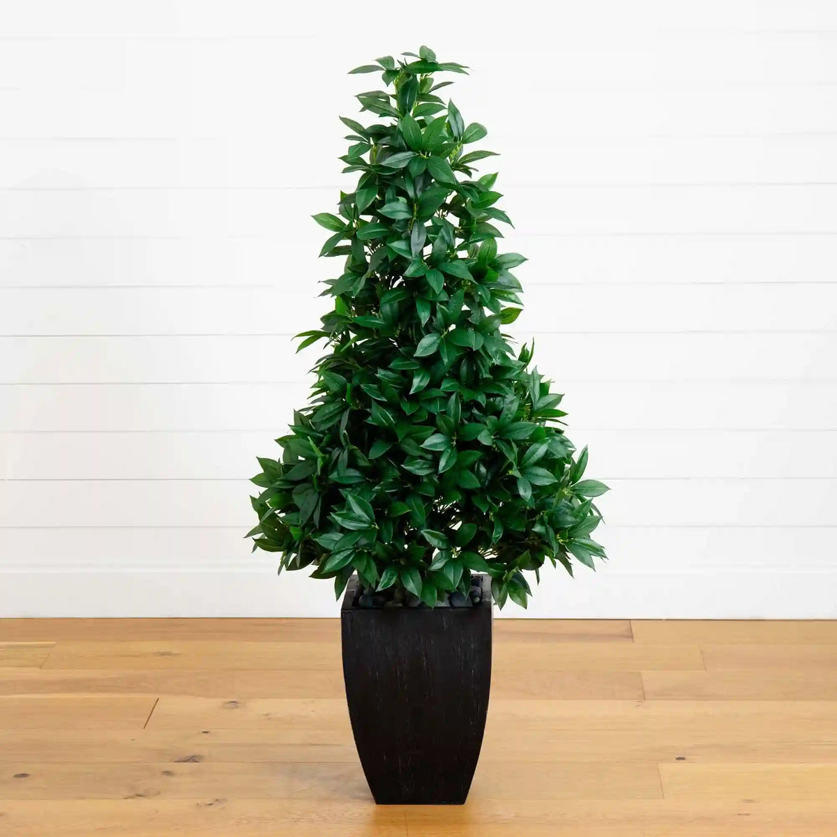 56” Bay Leaf Cone Topiary Artificial Tree UV Resistant in Black Planter (Indoor/Outdoor)