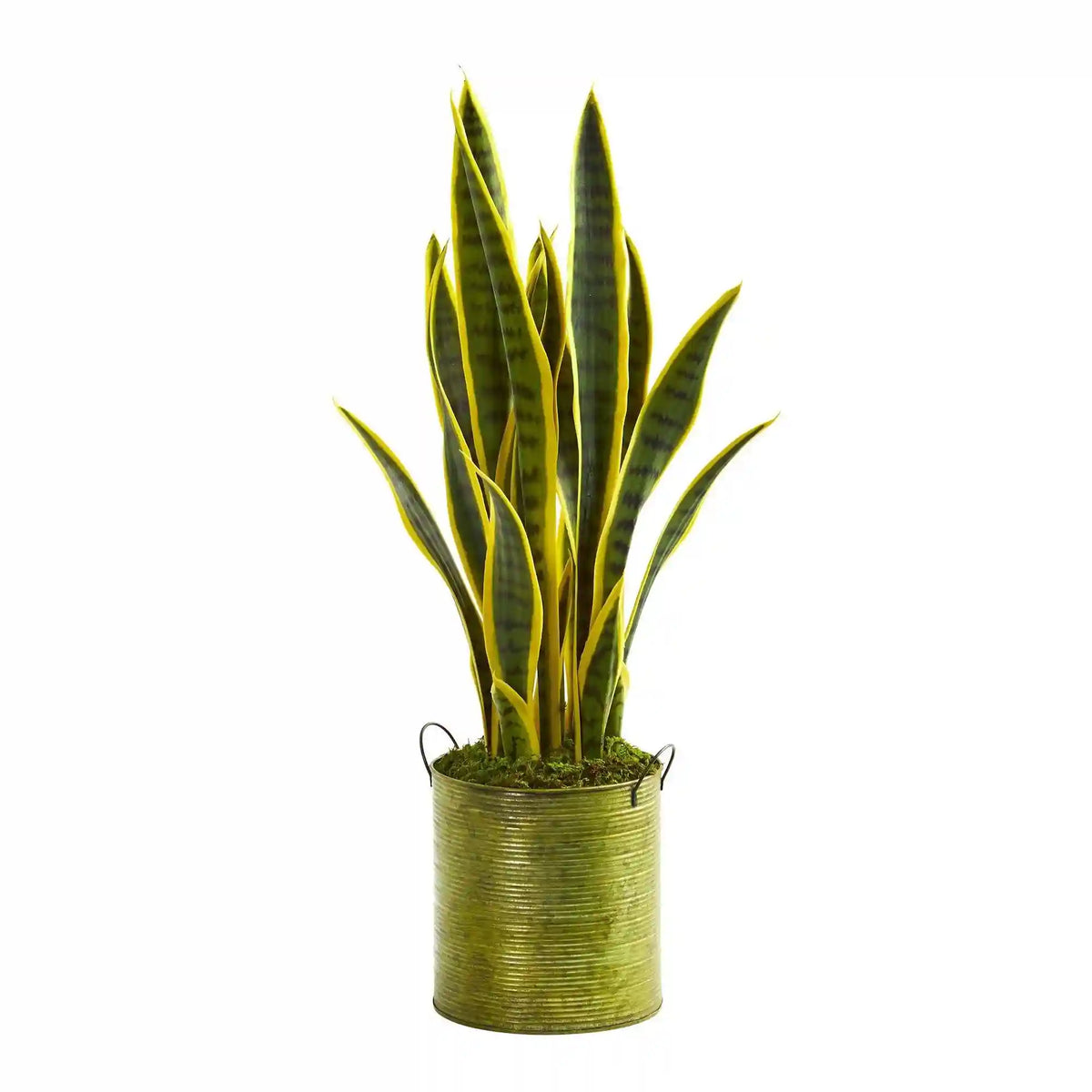 2’ Sansevieria Artificial Plant in Metal Green Planter