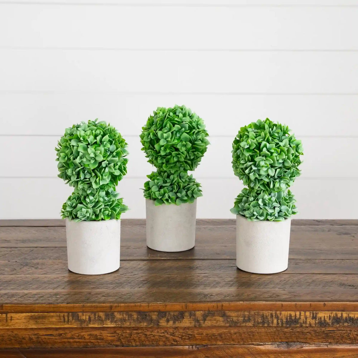 9" Artificial Mini Boxwood Ball Topiary in Cement Planter - Set of 3