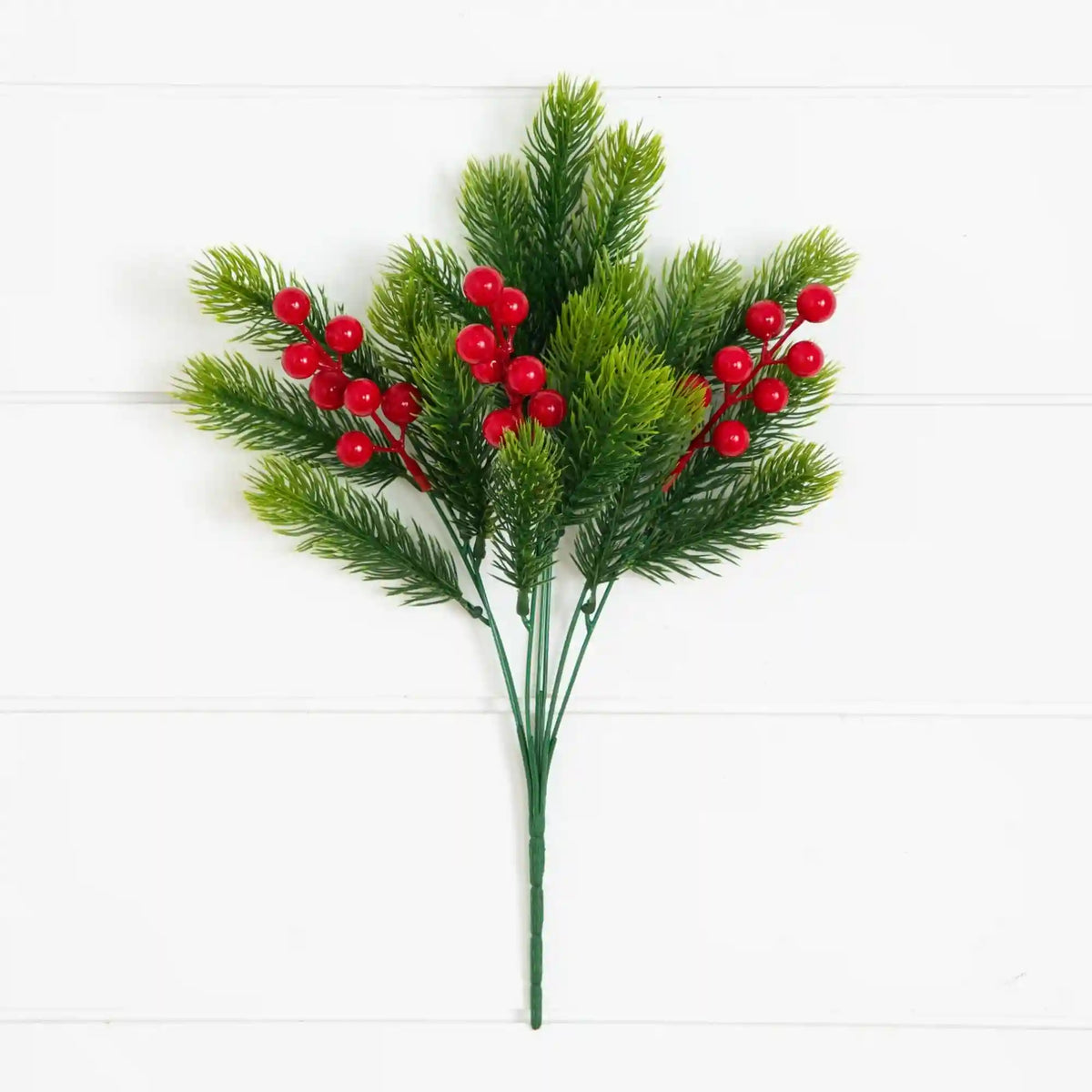15” UV Resistant Artificial Christmas Pine and Berries Bush (Indoor/Outdoor) - Set of 3
