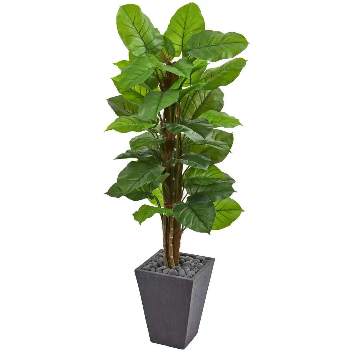 5’ Large Leaf Philodendron Artificial Plant in Slate Planter (Real Touch)
