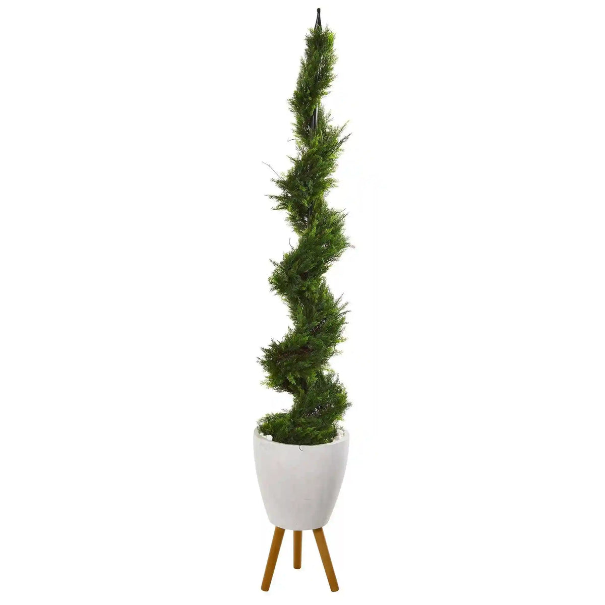 75” Cypress Artificial Spiral Tree in White Planter with Stand
