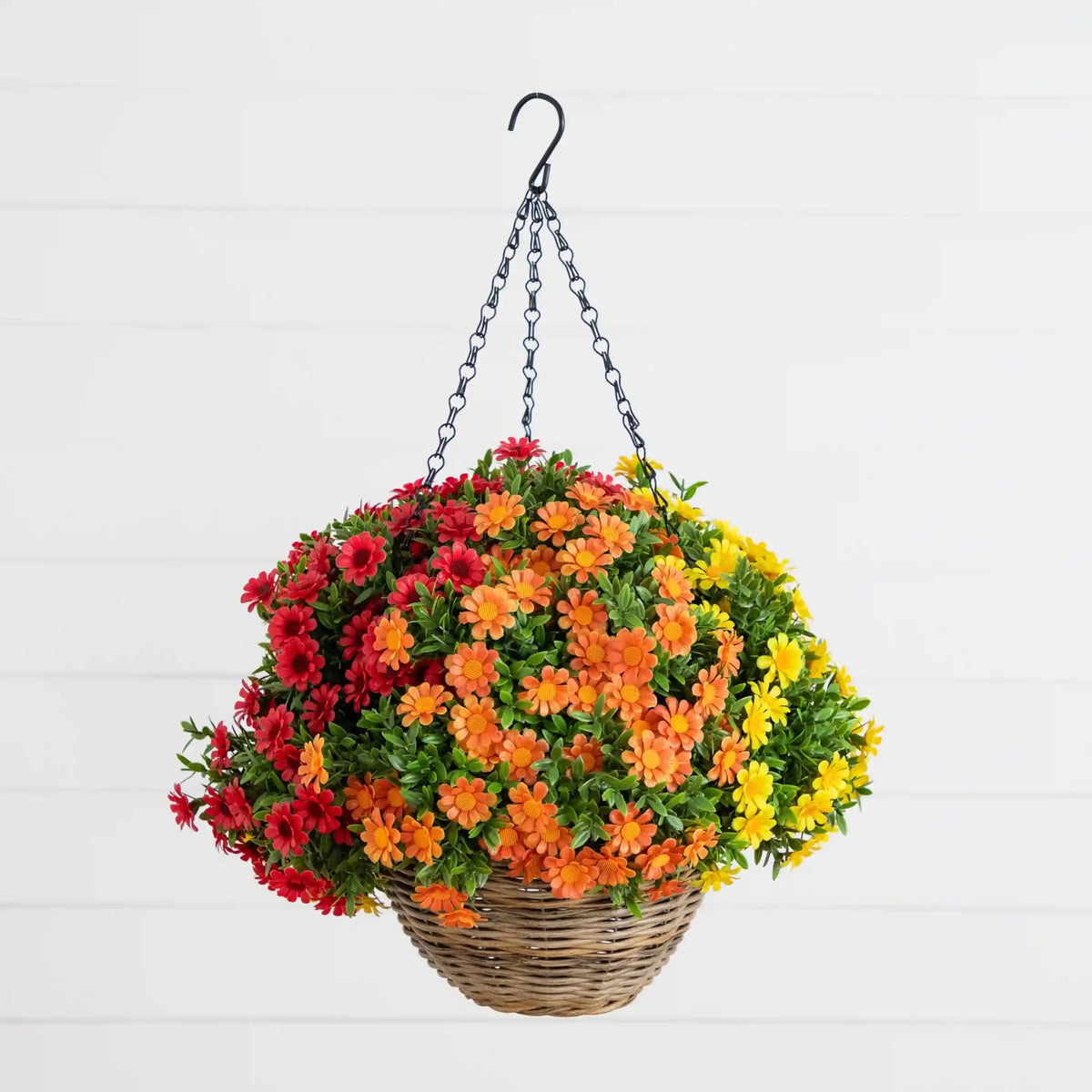22” UV Resistant Autumn Artificial Fall Mixed Daisy Hanging Basket (Indoor/Outdoor)